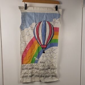Vintage Wall linen Calendar 1989 Rainbow Hot Air balloon